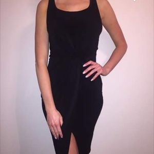 Black center gathered slit dress SMALL